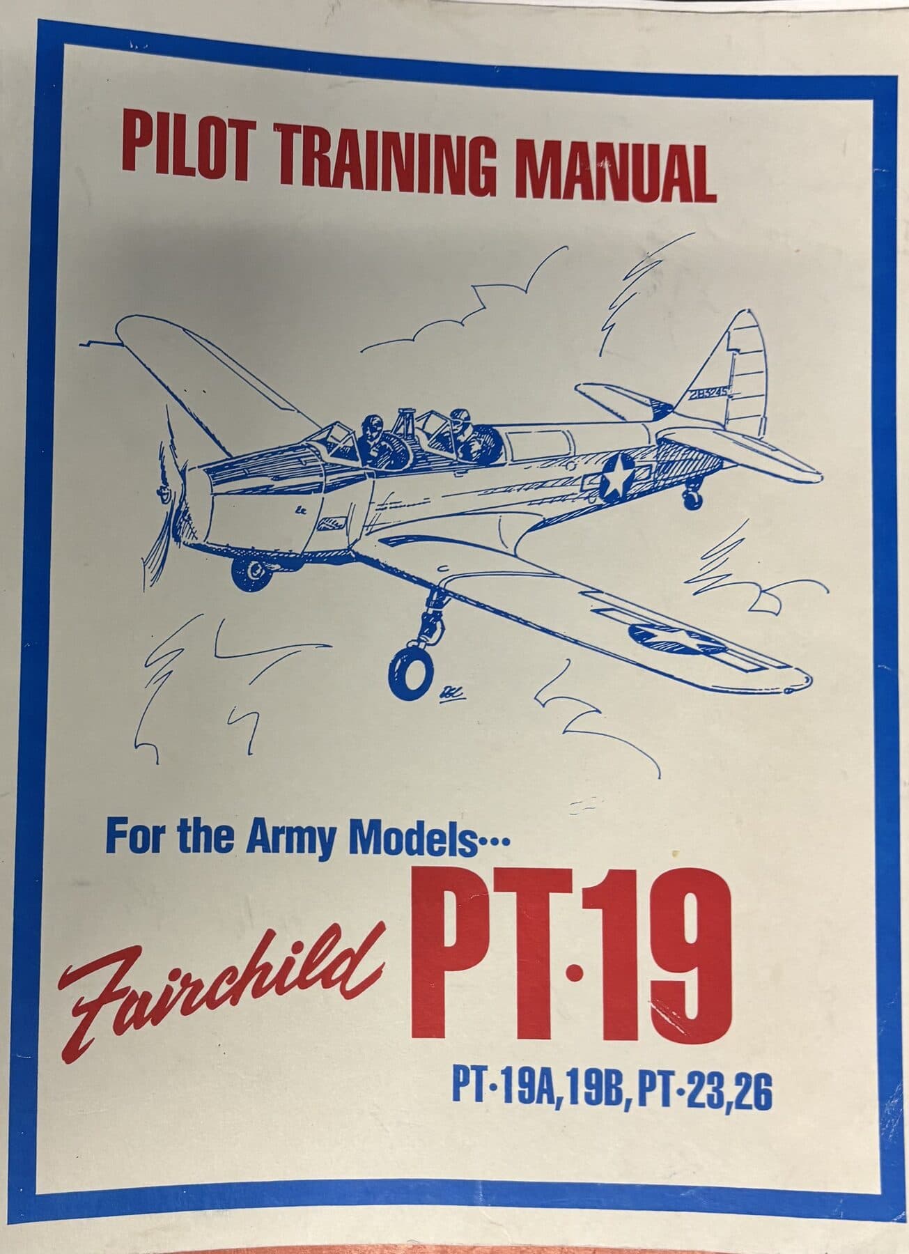The cover of a wartime Pilot Training Manual for the Fairchild PT-19, PT-23, and PT-26