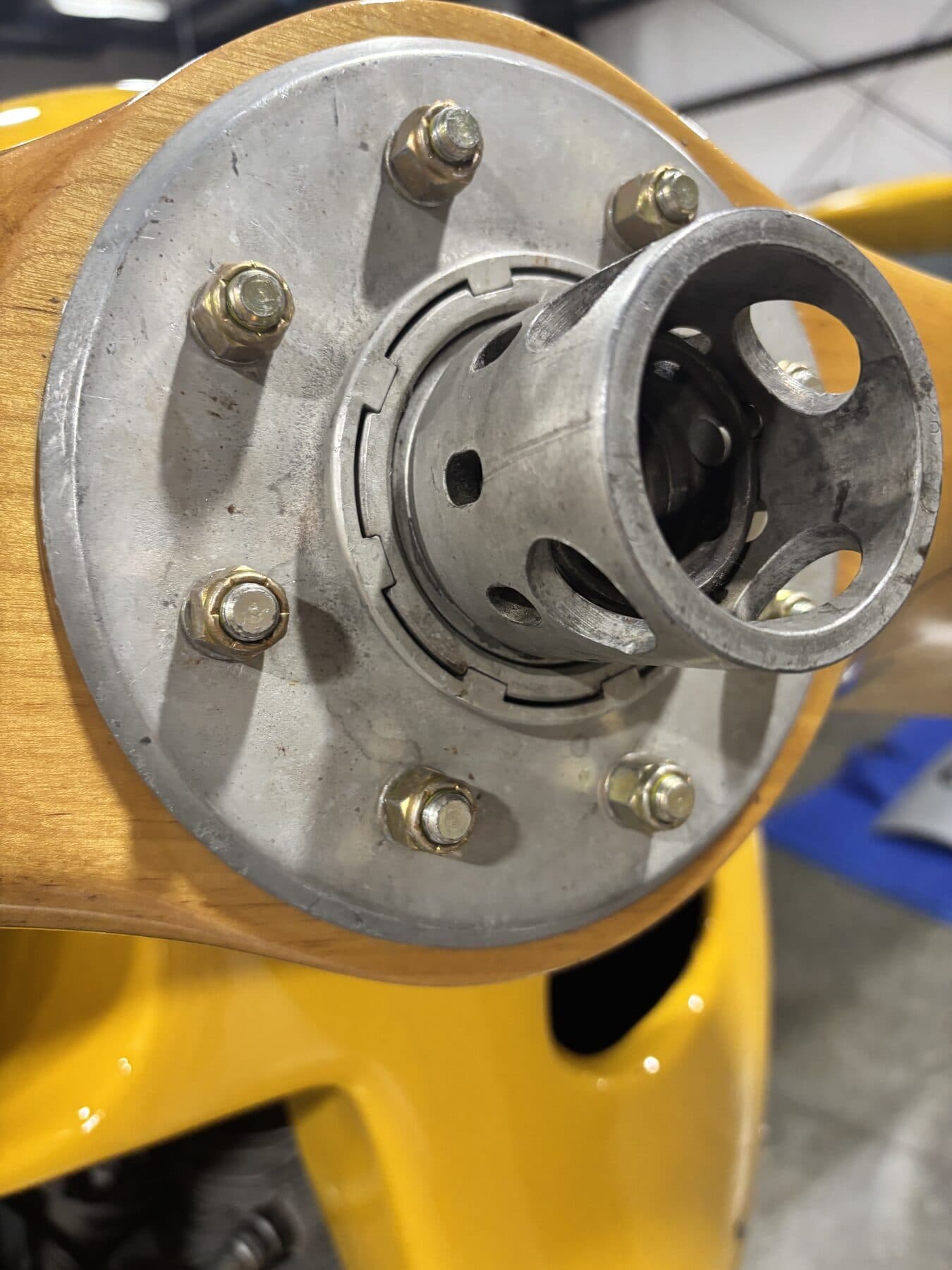 The wooden propeller and hub of PT-26 Cornell N49071